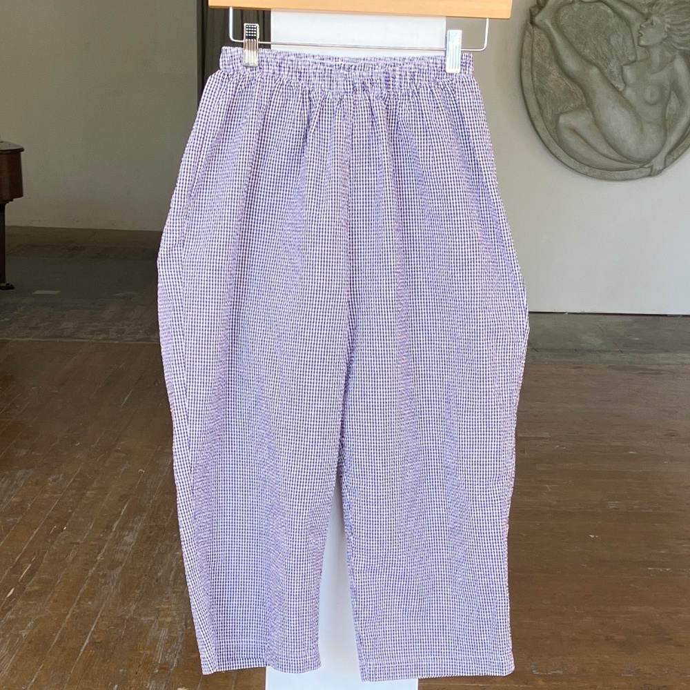 Purple and white gingham cropped pants